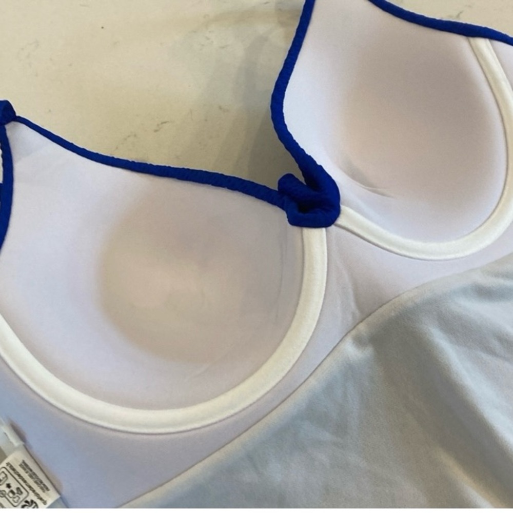 Boden Capri Cup Size Swimsuit Cobalt Blue Seersucker One-Piece Padded Bra 38B - Picture 9 of 11